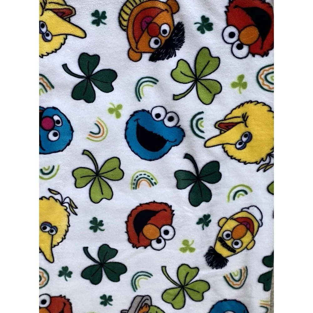 Sesame Street‎ Cookie Monster Elmo Grover St. Patrick’s Day Blanket 60”x70” NEW